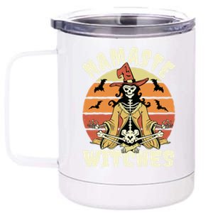 Namaste Witches Halloween Funny Skeleton Yoga Witch Meme Gift 12 oz Stainless Steel Tumbler Cup