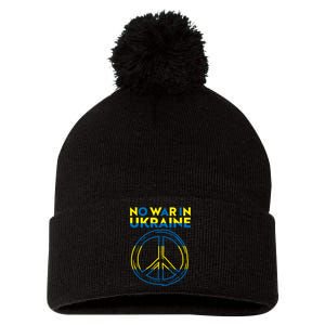 No War In Ukraine Peace Sign Symbol Pom Pom 12in Knit Beanie