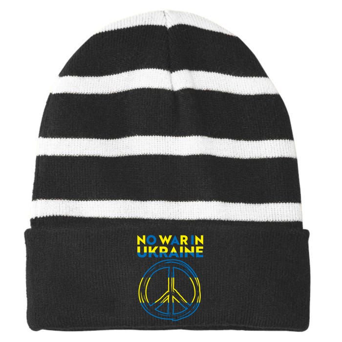 No War In Ukraine Peace Sign Symbol Striped Beanie with Solid Band