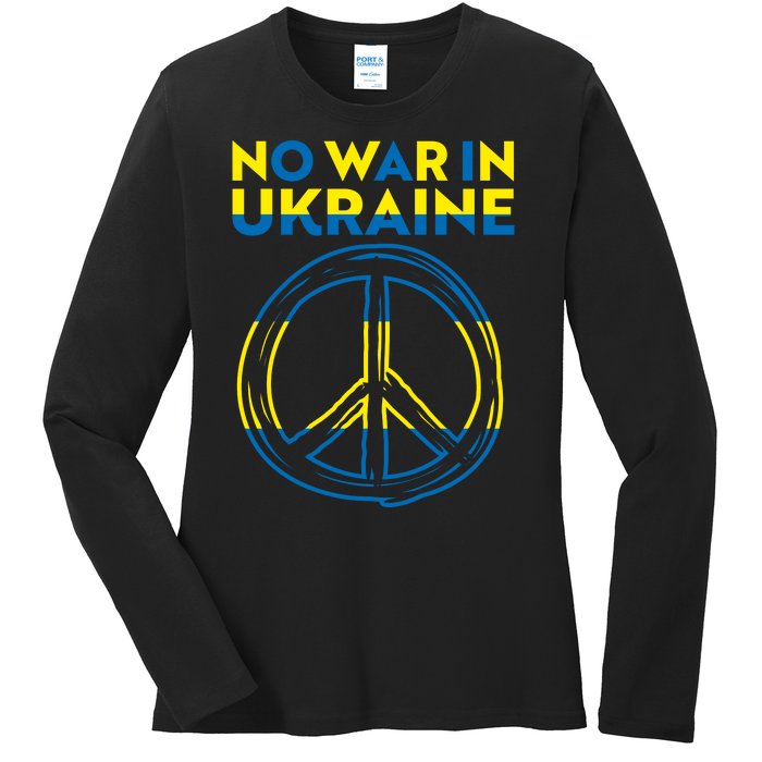 No War In Ukraine Peace Sign Symbol Ladies Long Sleeve Shirt