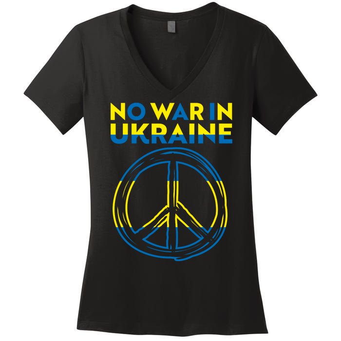 No War In Ukraine Peace Sign Symbol Women's V-Neck T-Shirt