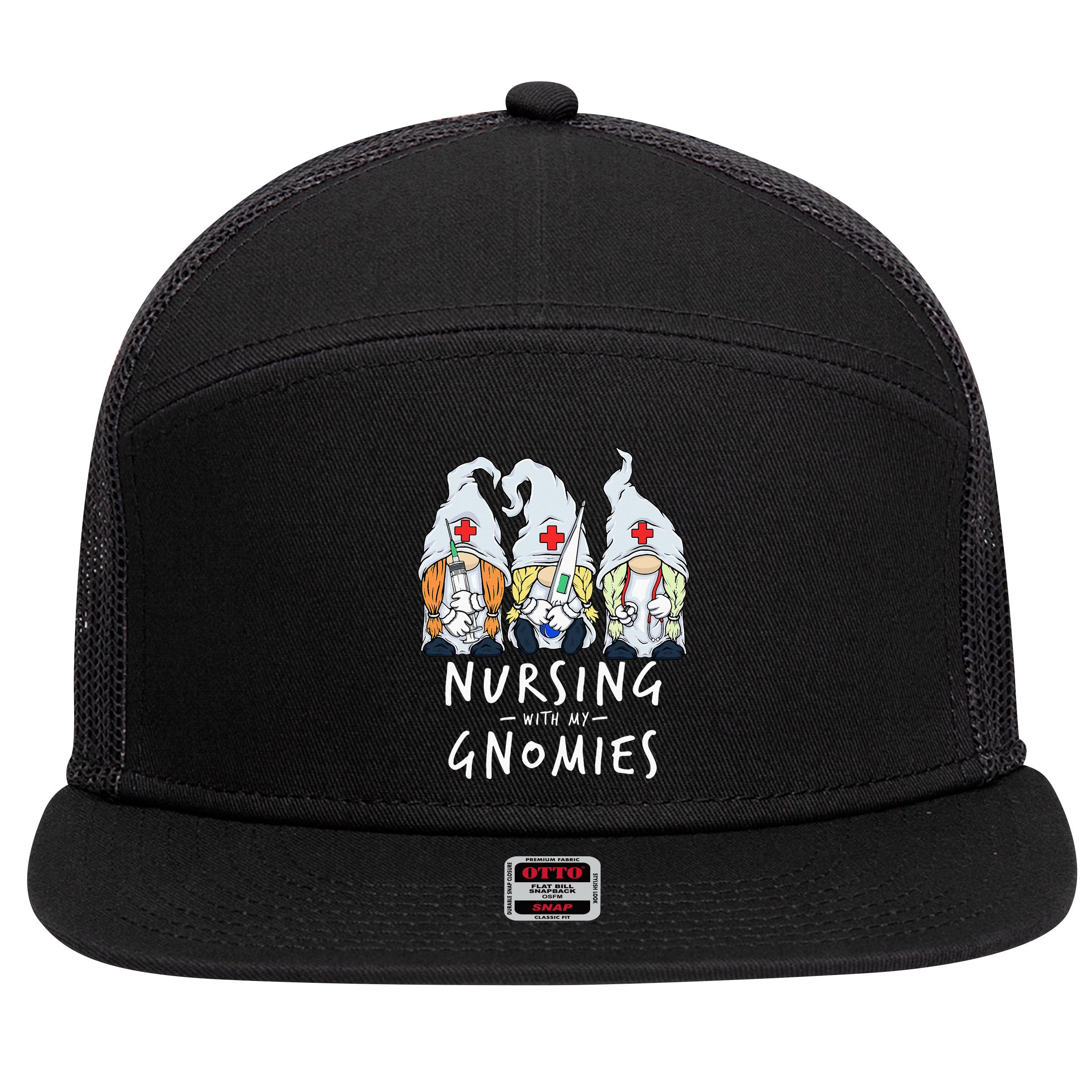 Nursing With My Gnomies Of Nurse Gnome In Scrubs For Women 7 Panel Mesh Trucker Snapback Hat