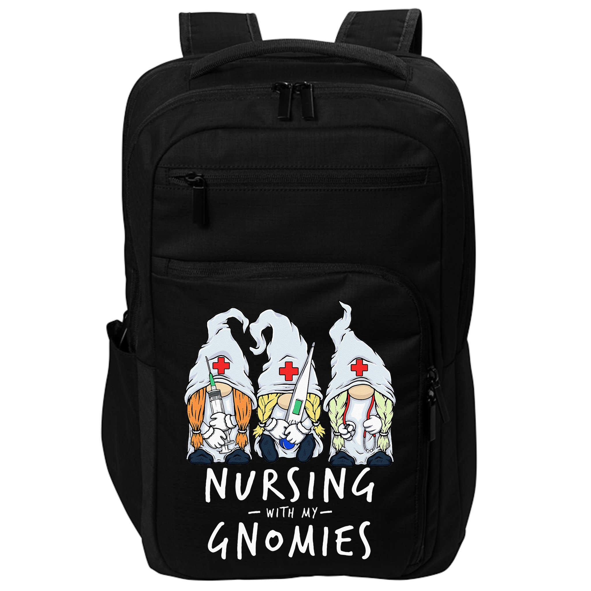 Nursing With My Gnomies Of Nurse Gnome In Scrubs For Women Impact Tech Backpack