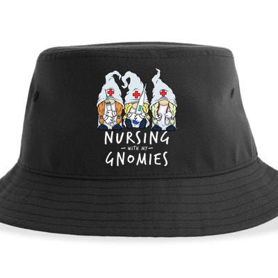 Nursing With My Gnomies Of Nurse Gnome In Scrubs For Women Sustainable Bucket Hat