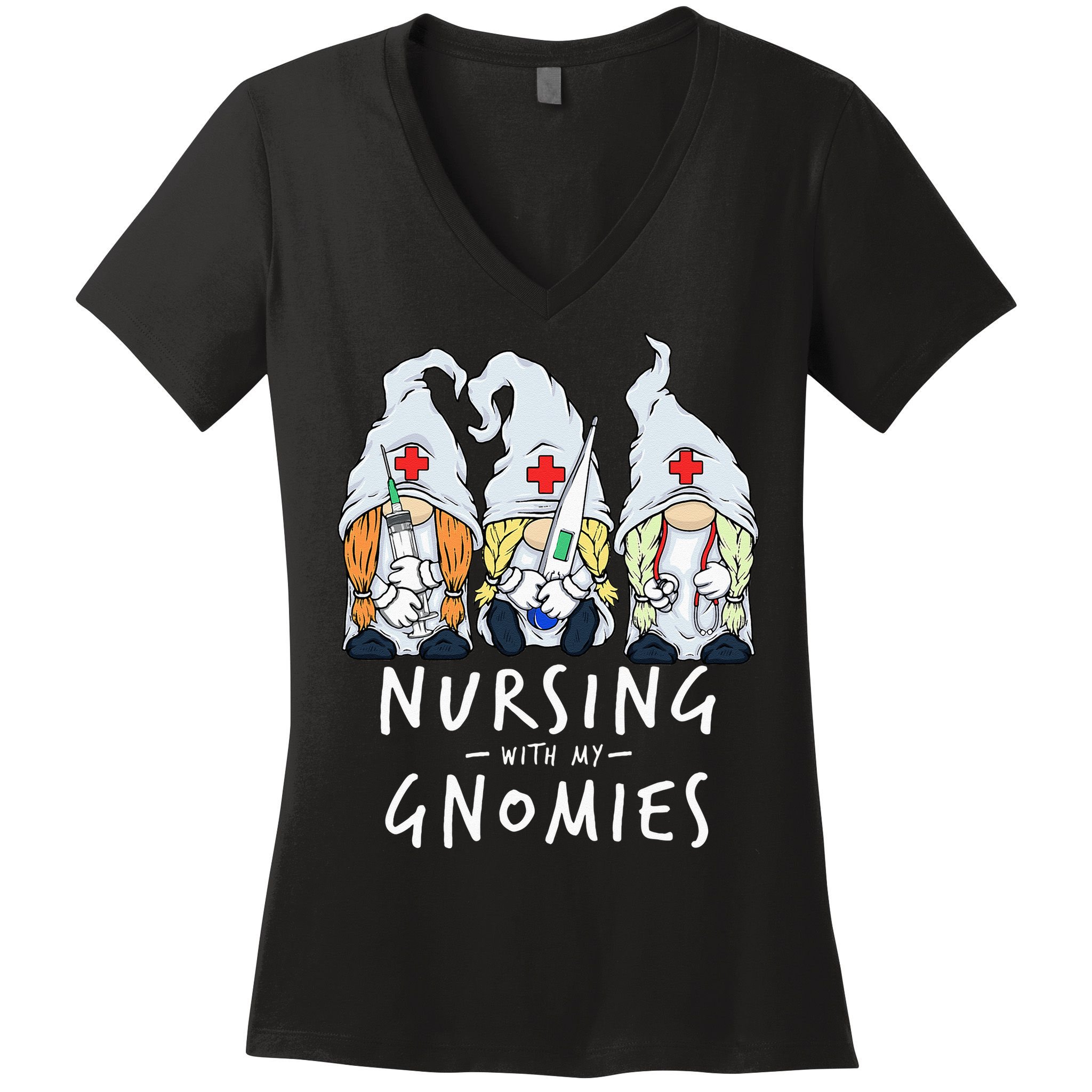 Nursing With My Gnomies Of Nurse Gnome In Scrubs For Women Women's V-Neck T-Shirt