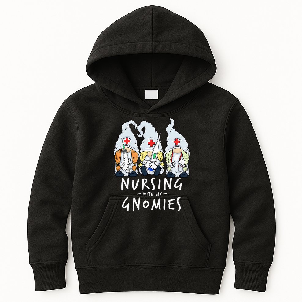 Nursing With My Gnomies Of Nurse Gnome In Scrubs For Women Kids Hoodie