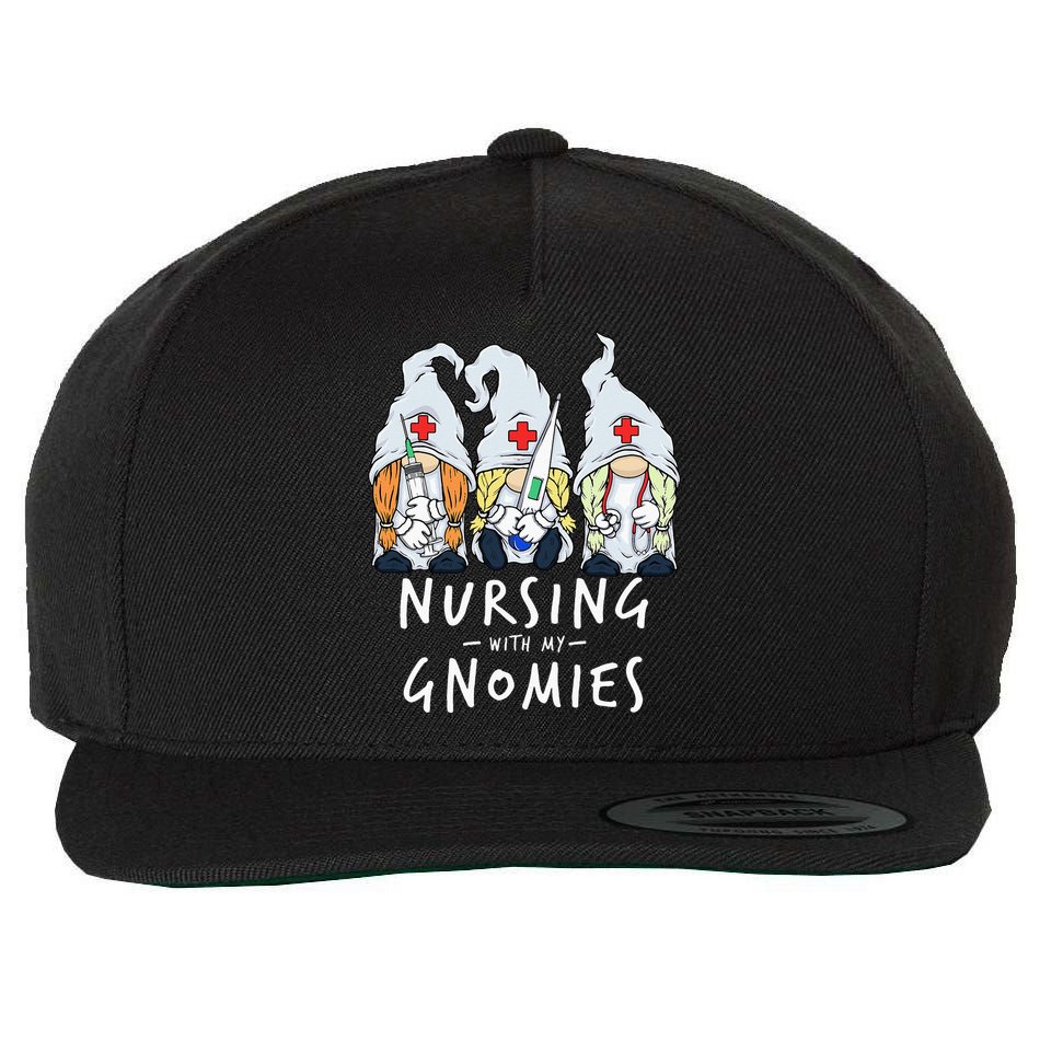 Nursing With My Gnomies Of Nurse Gnome In Scrubs For Women Wool Snapback Cap