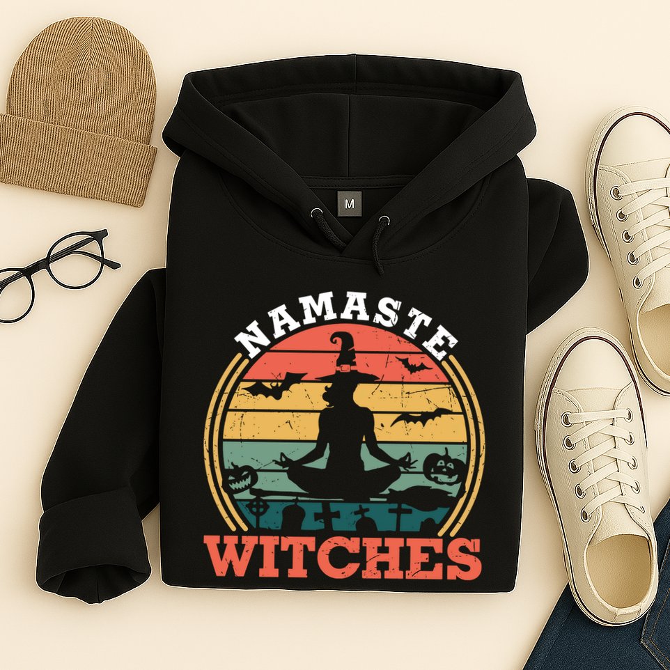 Namaste Witches Meditation Halloween Design Hoodie