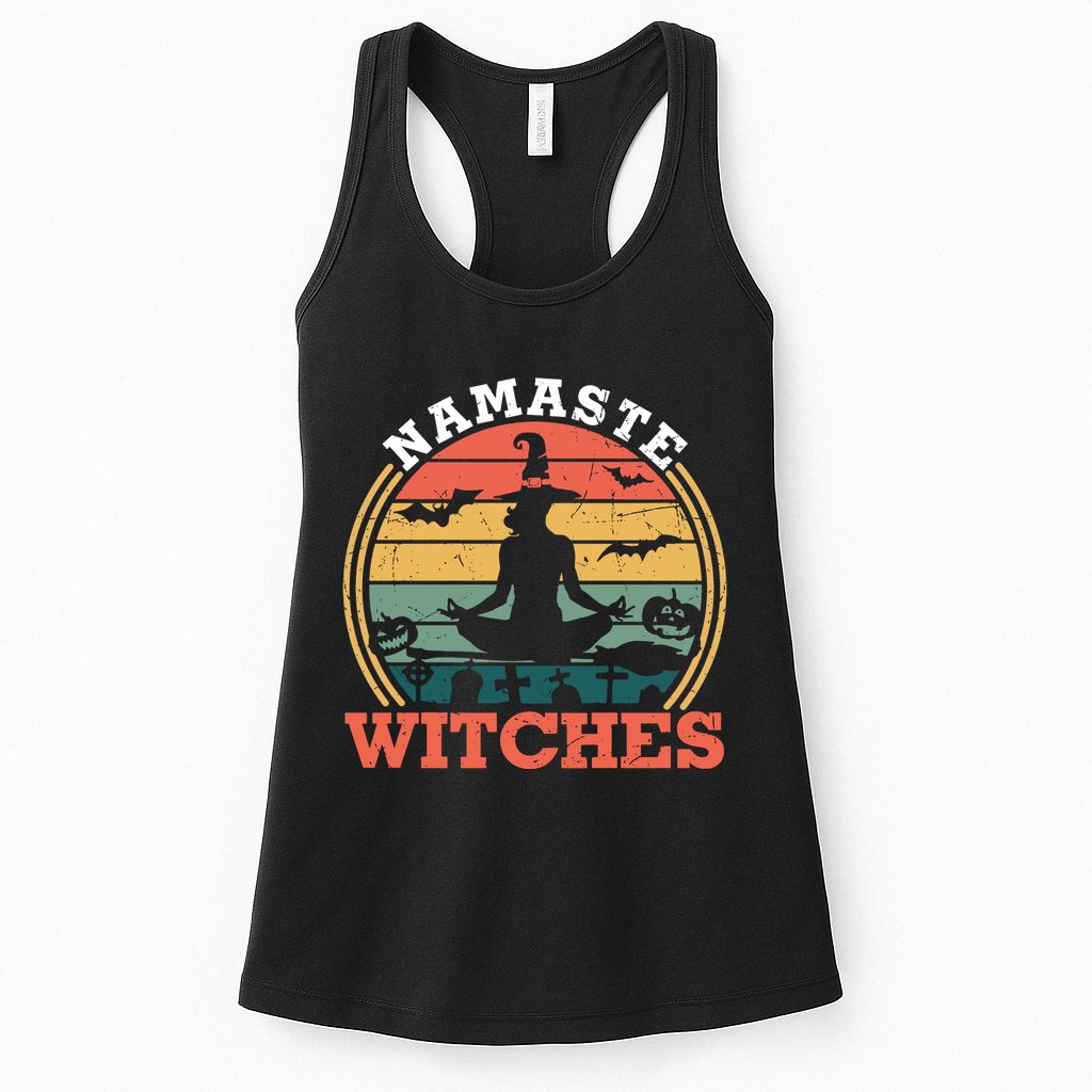 Namaste Witches Meditation Halloween Design Womens Tank Top