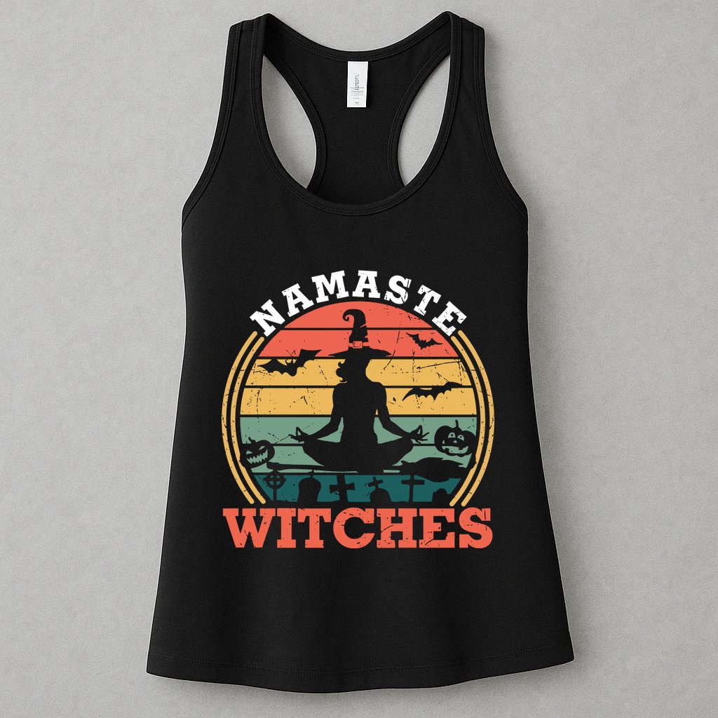 Namaste Witches Meditation Halloween Design Womens Tank Top