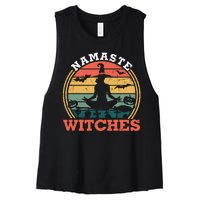 Namaste Witches Meditation Halloween Design Women's Racerback Cropped Tank