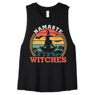 Namaste Witches Meditation Halloween Design Women's Racerback Cropped Tank