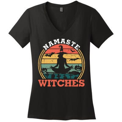 Namaste Witches Meditation Halloween Design Women's V-Neck T-Shirt