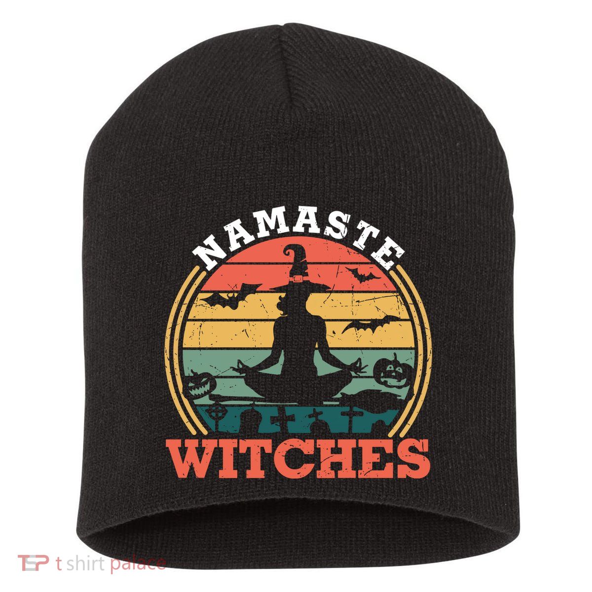 Namaste Witches Meditation Halloween Design Short Acrylic Beanie