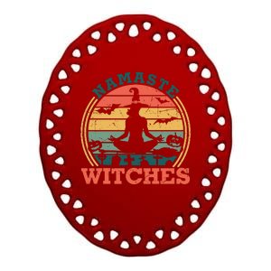 Namaste Witches Meditation Halloween Design Ceramic Oval Ornament