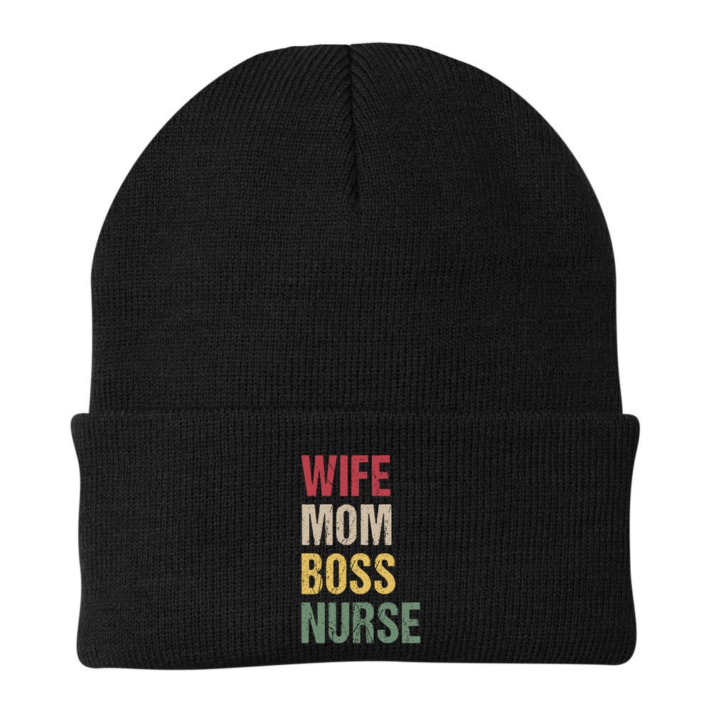 Nurse Wife Mom Boss Female Nursing Cool Gift Beanie