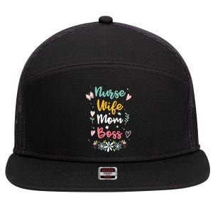 Nurse Wife Mom Boss Cool Gift 7 Panel Mesh Trucker Snapback Hat