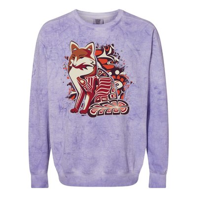 North West Native American Fox Pattern Colorblast Crewneck Sweatshirt