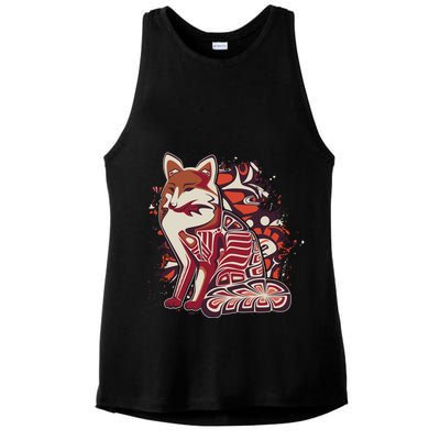 North West Native American Fox Pattern Ladies PosiCharge Tri-Blend Wicking Tank