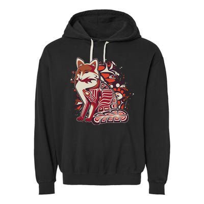 North West Native American Fox Pattern Garment-Dyed Fleece Hoodie