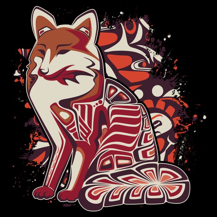 North West Native American Fox Pattern 7-Panel Snapback Hat