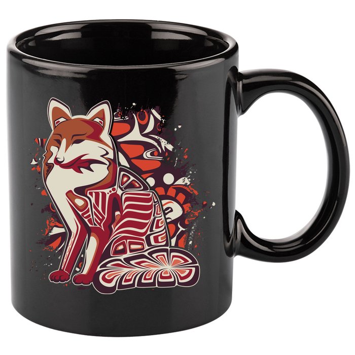 North West Native American Fox Pattern 11oz C Handle Ceramic Mug