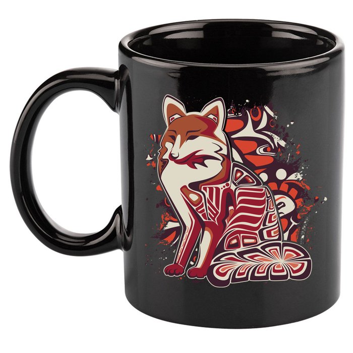 North West Native American Fox Pattern 11oz C Handle Ceramic Mug