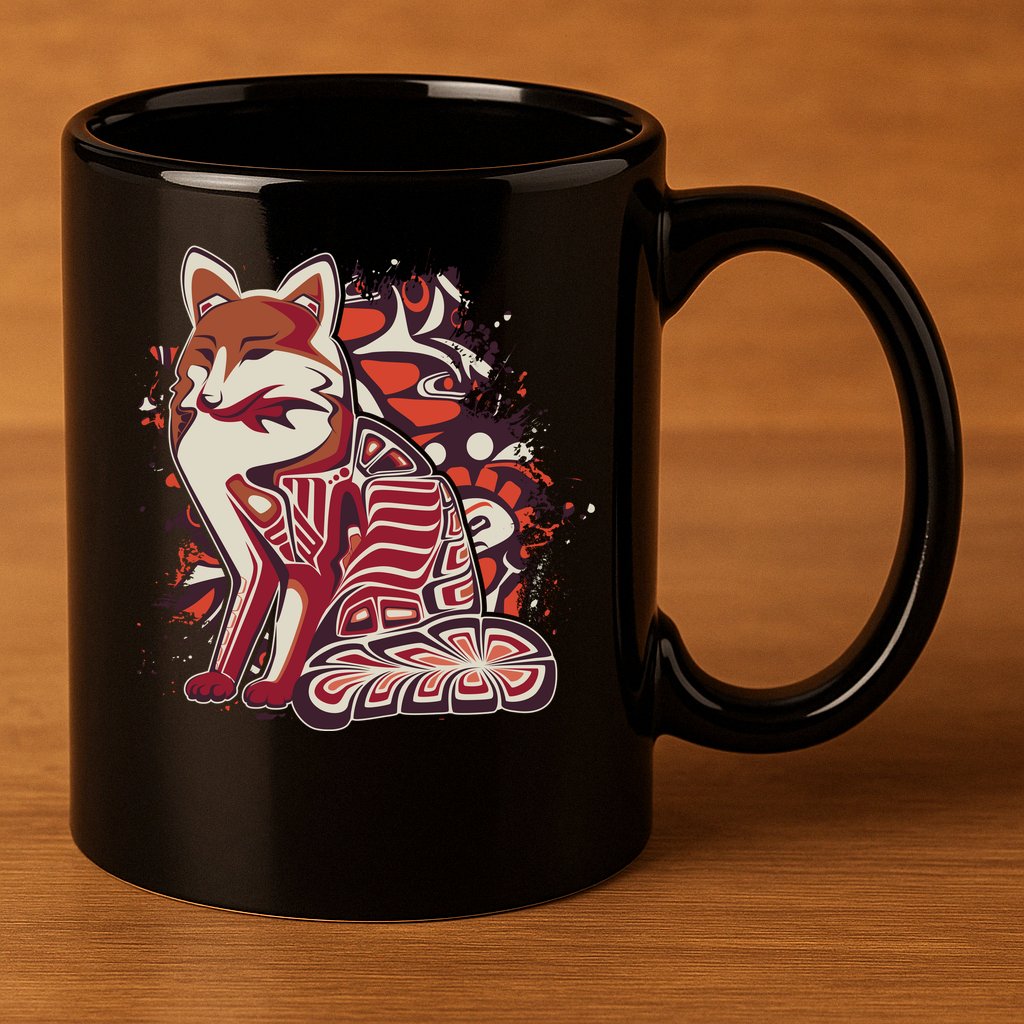 North West Native American Fox Pattern 11oz C Handle Ceramic Mug