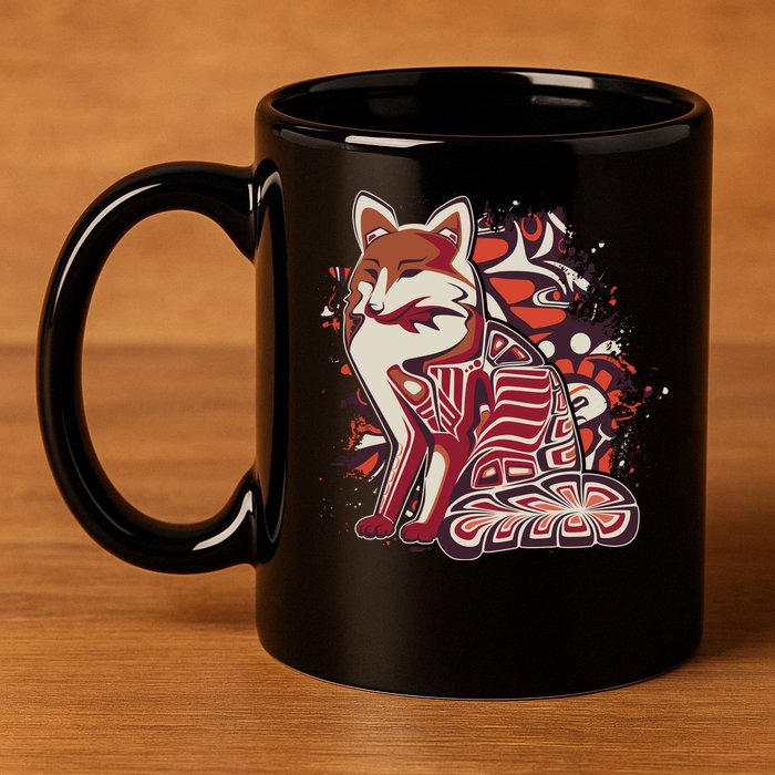 North West Native American Fox Pattern 11oz C Handle Ceramic Mug