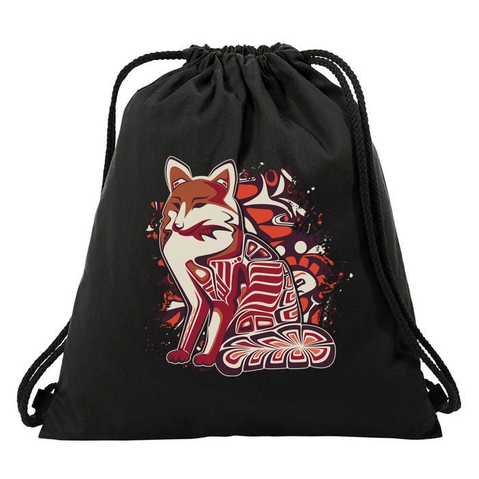 North West Native American Fox Pattern Drawstring Bag