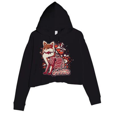 North West Native American Fox Pattern Crop Fleece Hoodie