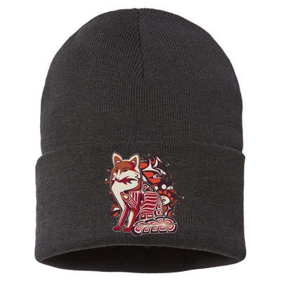 North West Native American Fox Pattern Sustainable Knit Beanie
