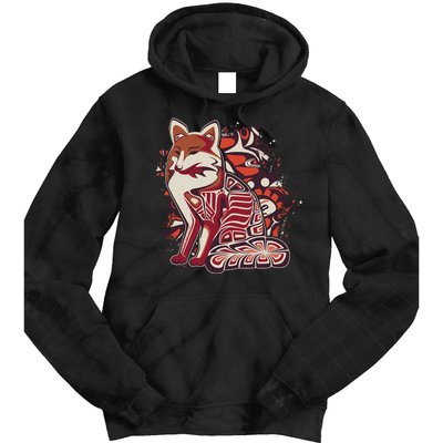 North West Native American Fox Pattern Tie Dye Hoodie