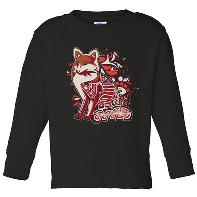 North West Native American Fox Pattern Toddler Long Sleeve Shirt