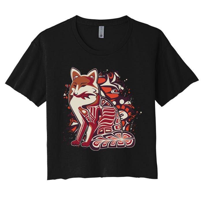North West Native American Fox Pattern Women's Crop Top Tee