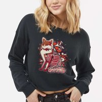 North West Native American Fox Pattern Cropped Pullover Crew