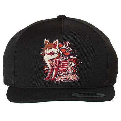 North West Native American Fox Pattern Wool Snapback Cap