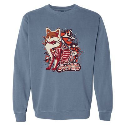 North West Native American Fox Pattern Garment-Dyed Sweatshirt