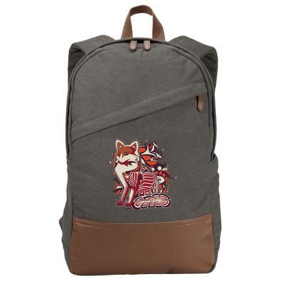 North West Native American Fox Pattern Cotton Canvas Backpack