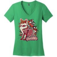 North West Native American Fox Pattern Women's V-Neck T-Shirt