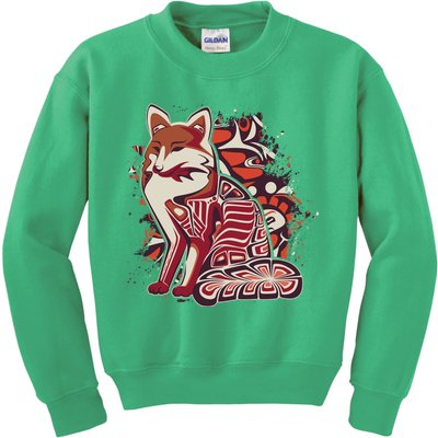 North West Native American Fox Pattern Kids Sweatshirt