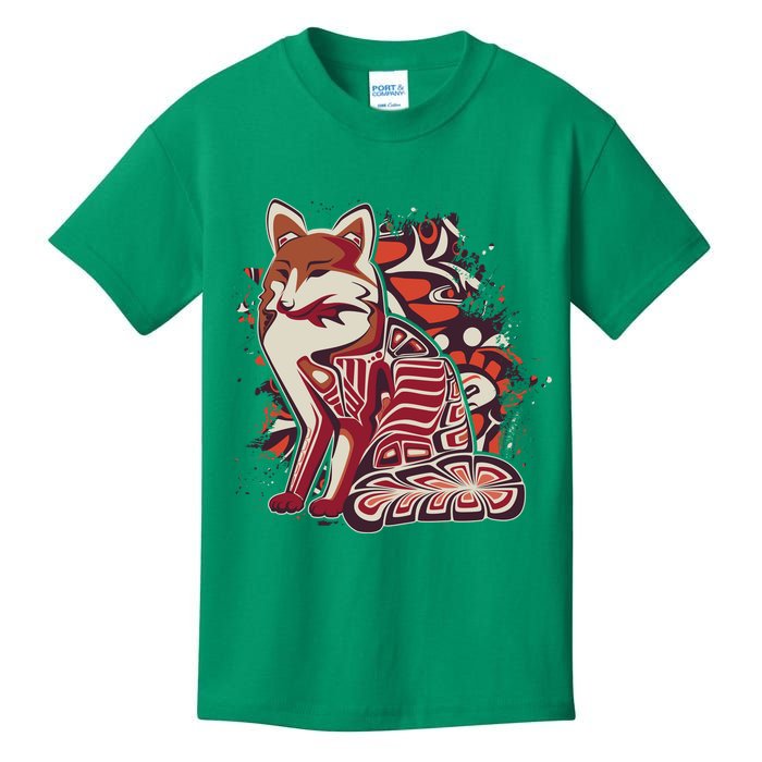 North West Native American Fox Pattern Kids T-Shirt