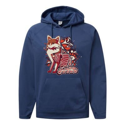 North West Native American Fox Pattern Performance Fleece Hoodie