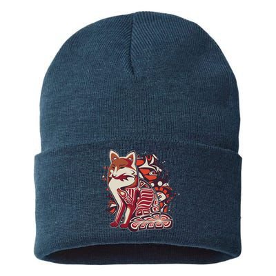 North West Native American Fox Pattern Sustainable Knit Beanie