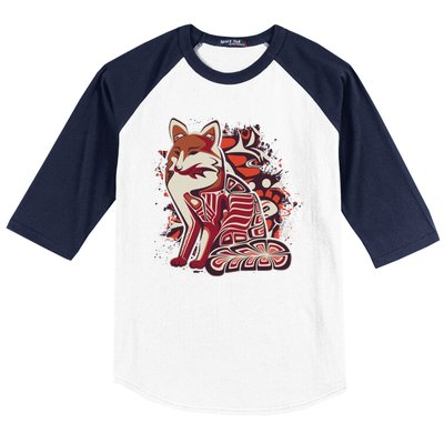 North West Native American Fox Pattern Baseball Sleeve Shirt