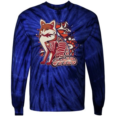 North West Native American Fox Pattern Tie-Dye Long Sleeve Shirt