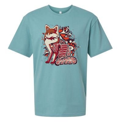 North West Native American Fox Pattern Sueded Cloud Jersey T-Shirt