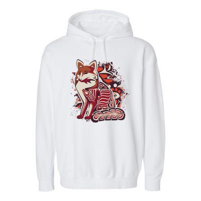 North West Native American Fox Pattern Garment-Dyed Fleece Hoodie