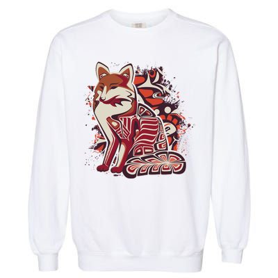 North West Native American Fox Pattern Garment-Dyed Sweatshirt
