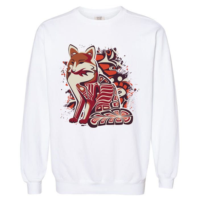 North West Native American Fox Pattern Garment-Dyed Sweatshirt